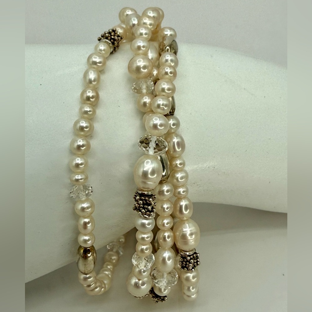 Michael Dawkins Sterling Silver Multi-Shape Cultured Pearl Bracelet Sz 8 Signed - Picture 12 of 14